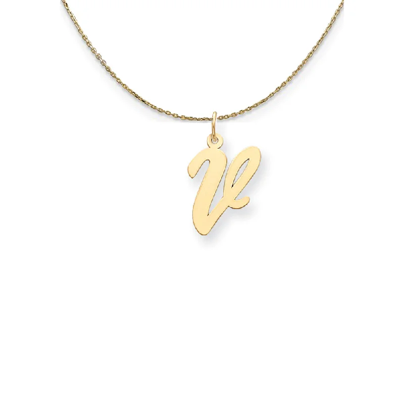 Vintage cut necklace-14k Yellow Gold Medium Script Initial V Necklace