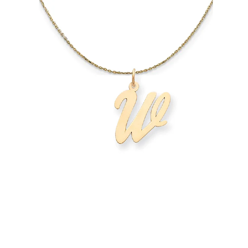 14k Yellow Gold Medium Script Initial W Necklace