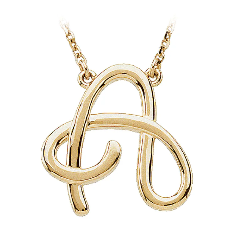 14k Yellow Gold, Olivia Collection, Medium Script Initial A Necklace