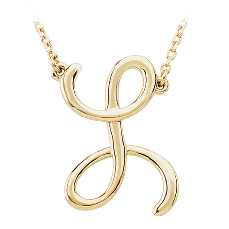 Edwardian bend necklace-14k Yellow Gold, Olivia Collection, Medium Script Initial L Necklace