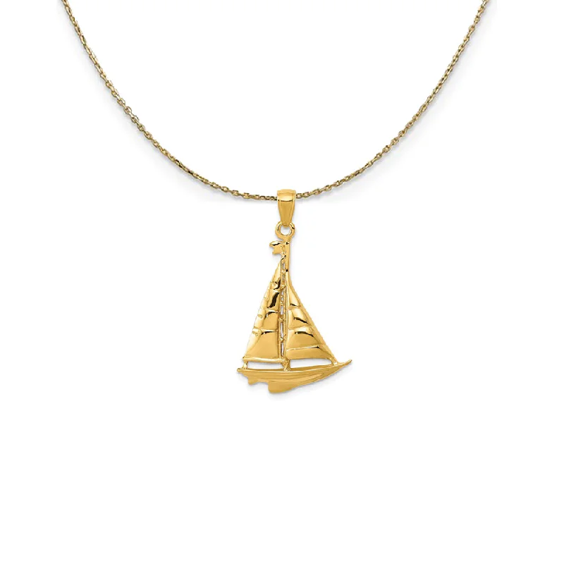 14k Yellow Gold Polished Sailboat (20 x 33mm) Necklace