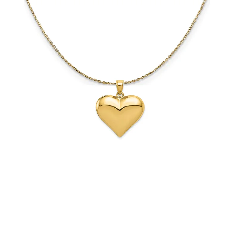 Tribal glyph necklace-14k Yellow Gold Puffed Heart Necklace