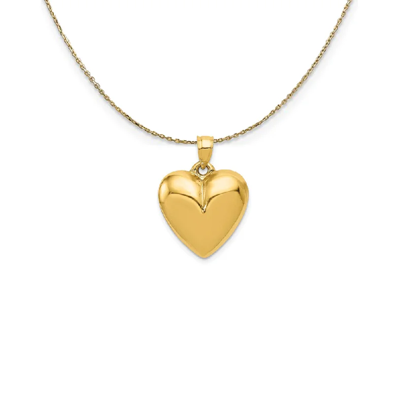 14k Yellow Gold Puffed Heart Tapered Bail Necklace