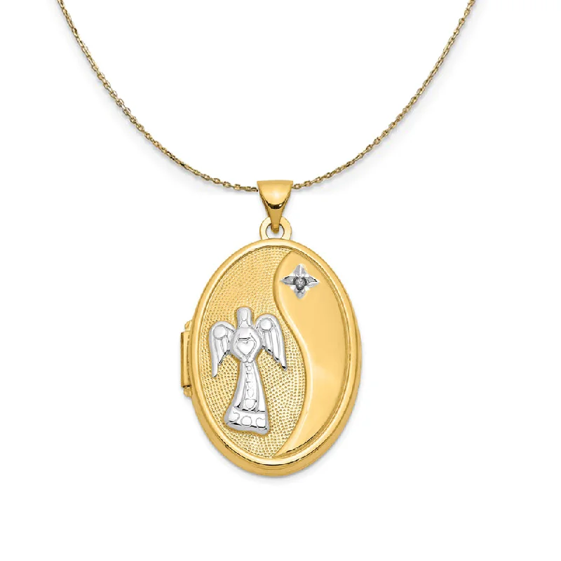 Crimped rim necklace-14k Yellow Gold Reverse Diamond Guardian Angel Locket Necklace