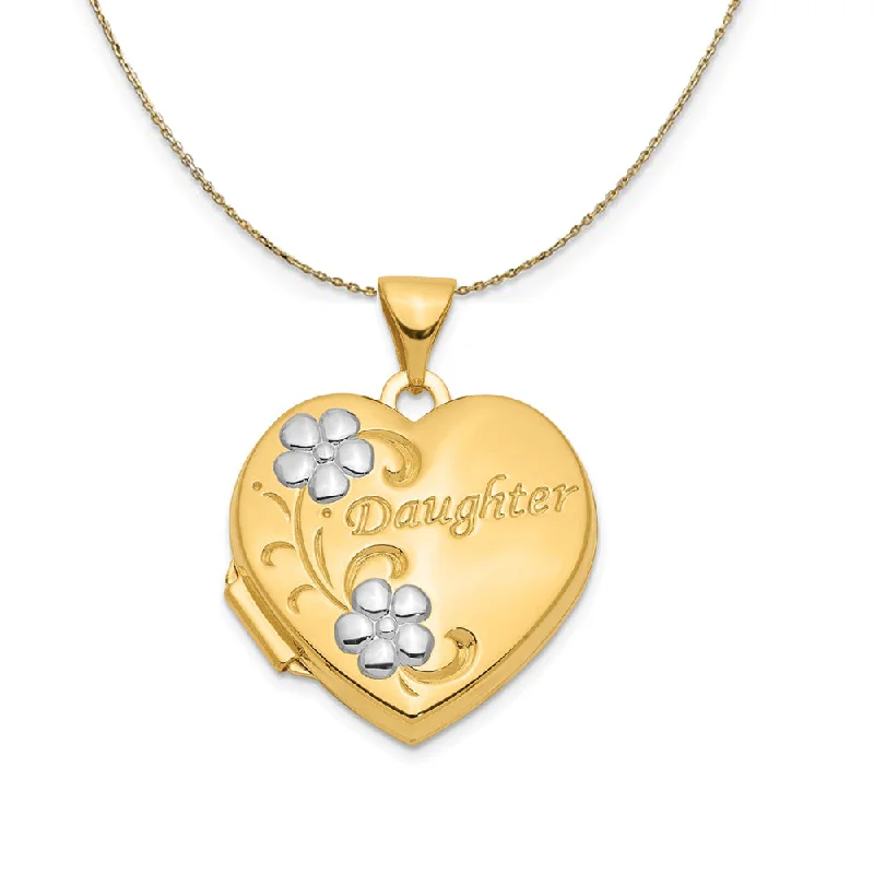 14k Yellow Gold & Rhodium 18mm Daughter Heart Locket Necklace