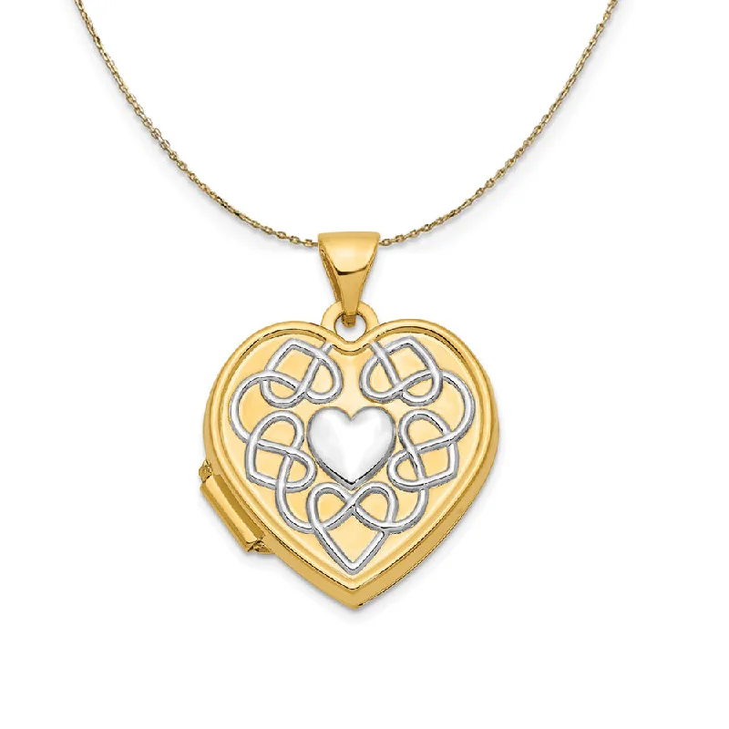 14k Yellow Gold, Rhodium Heart of Gold Locket Necklace