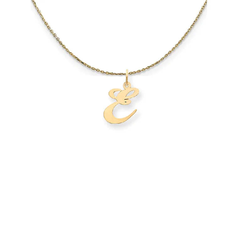 Tusk spike necklace-14k Yellow Gold Small Fancy Script Initial E Necklace