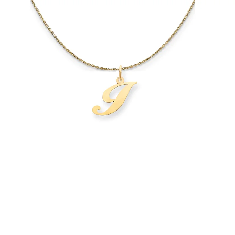 14k Yellow Gold Small Fancy Script Initial I Necklace