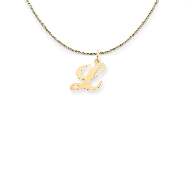 Clumped gem necklace-14k Yellow Gold Small Fancy Script Initial L Necklace