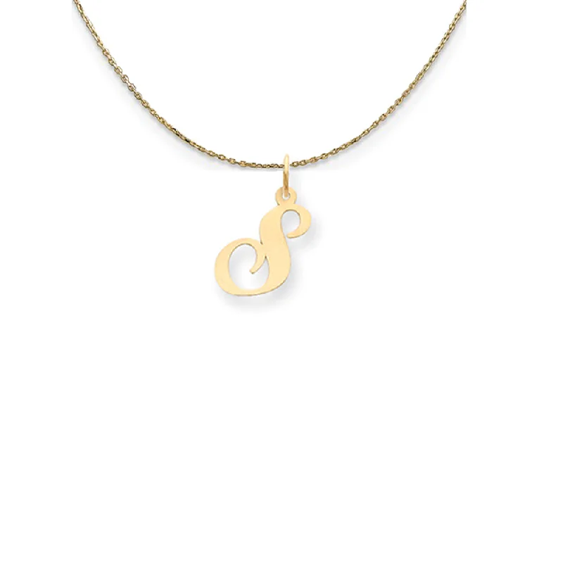 Lined gem necklace-14k Yellow Gold Small Fancy Script Initial S Necklace