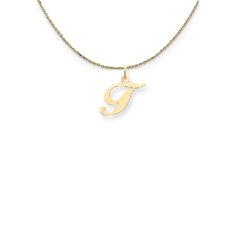 14k Yellow Gold Small Fancy Script Initial T Necklace