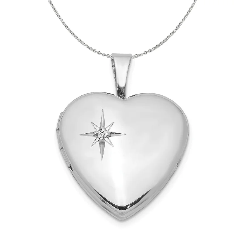 Tribal glyph necklace-16mm Diamond Star Design Heart Shaped Silver Locket Necklace