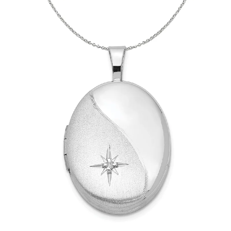 Faint shade necklace-19mm Satin and Polished Diamond Oval Silver Locket Necklace