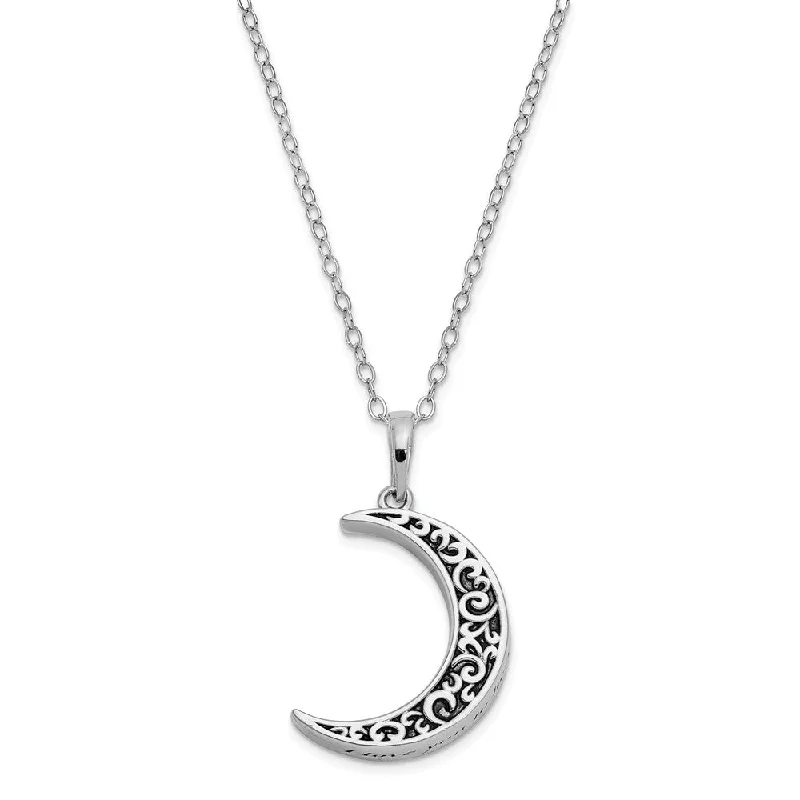 Oval opal necklace-Antiqued Sterling Silver Crescent Moon Ash Holder Necklace, 18 Inch