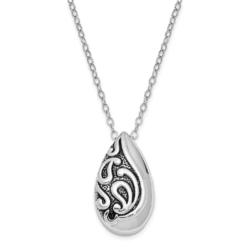 Folk artisan necklace-Antiqued Sterling Silver Teardrop Ash Holder Necklace, 18 Inch