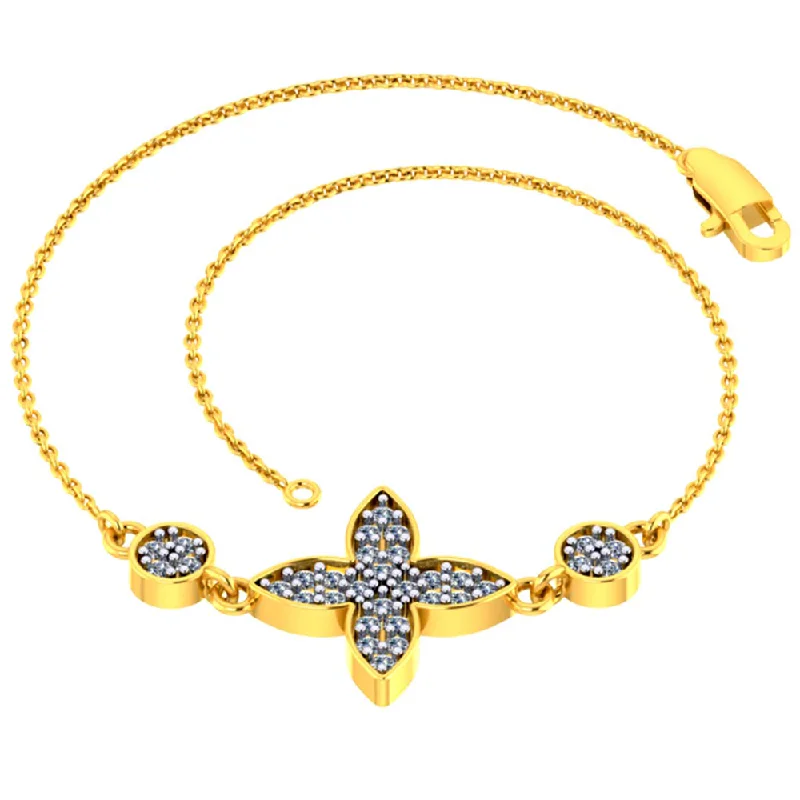 Smooth edge necklace-Lovely 18k Gold And Diamond Embellished Flower Motif Bracelet Pc Chandra Jewellers