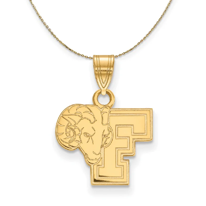 Worn patina necklace-14k Yellow Gold Fordham U Rams Small Logo Necklace