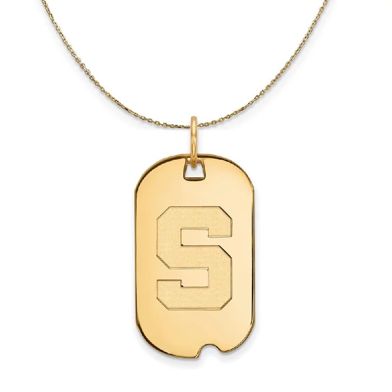 14k Yellow Gold Michigan State Initial S Dog Tag Necklace