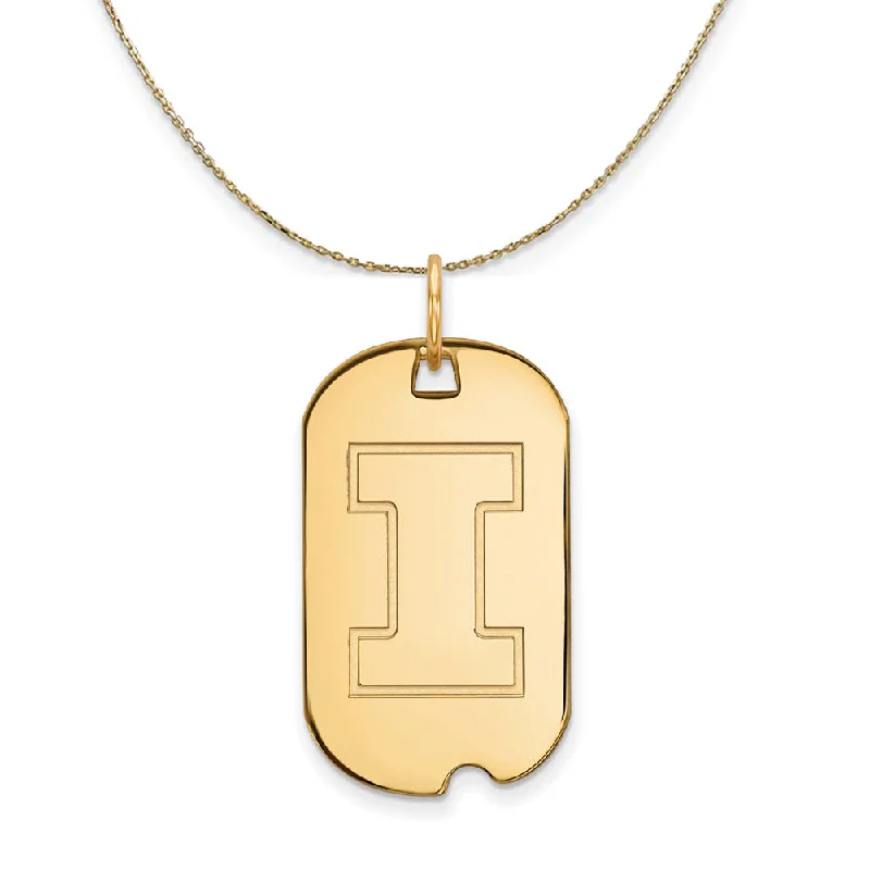 Soft check necklace-14k Yellow Gold U. of Illinois Initial I Dog Tag Necklace