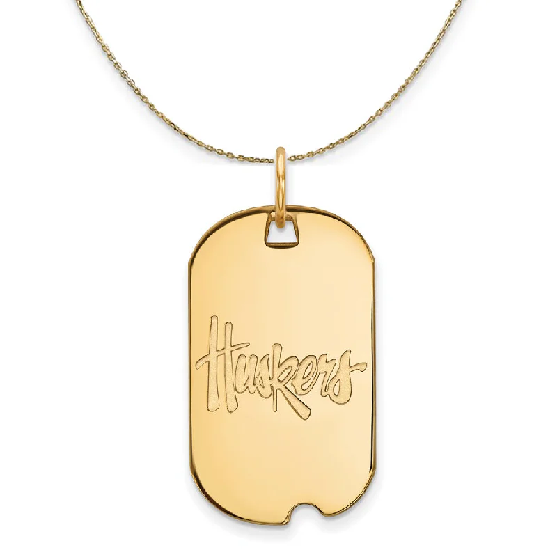 Fused stone necklace-14k Yellow Gold U. of Nebraska 'Huskers' Dog Tag Necklace