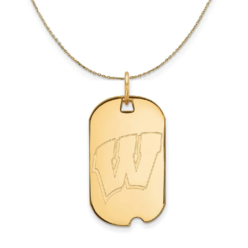 14k Yellow Gold U. of Wisconsin Initial W Dog Tag Necklace