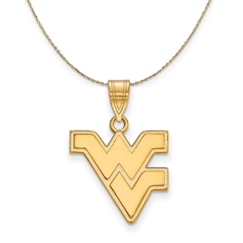 Rippled chain necklace-14k Yellow Gold West Virginia U. Medium Logo Necklace