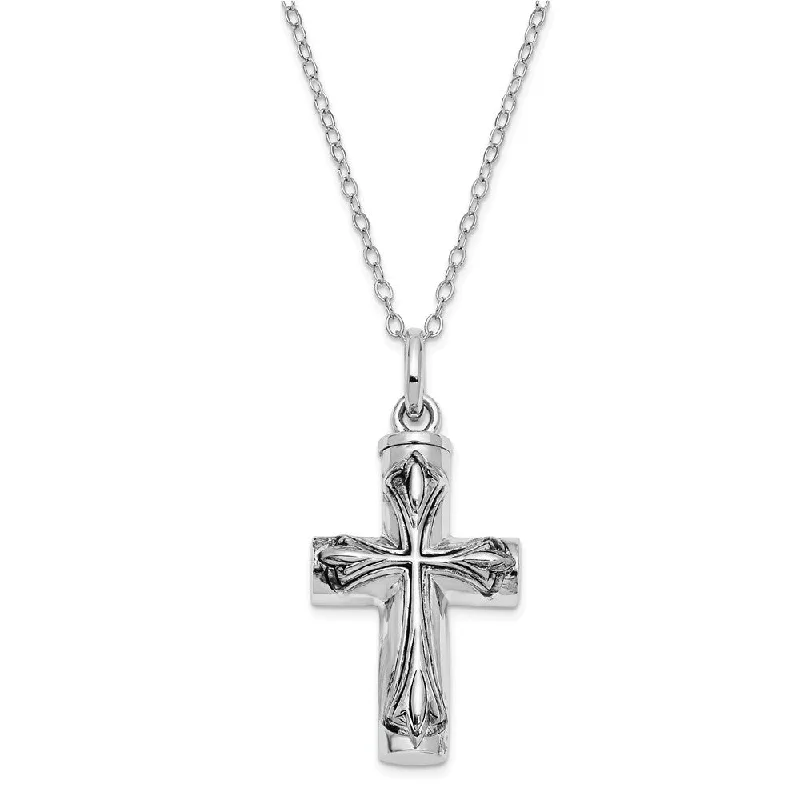 Pegged design necklace-Rhodium Plated Sterling Silver Antiqued Cross Ash Holder Necklace