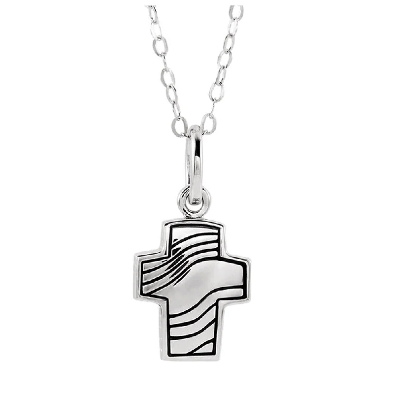 Rhodium Plated Sterling Silver Cross Ash Holder Necklace, 18 Inch