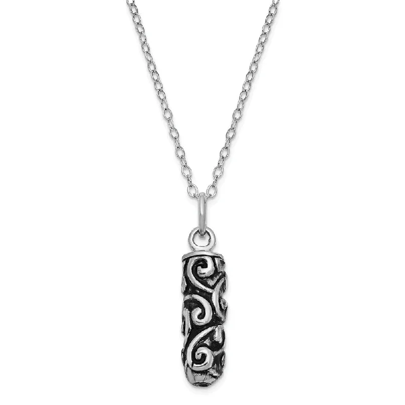 Daisy bloom necklace-Rhodium Plated Sterling Silver Cylinder Ash Holder Necklace, 18 Inch