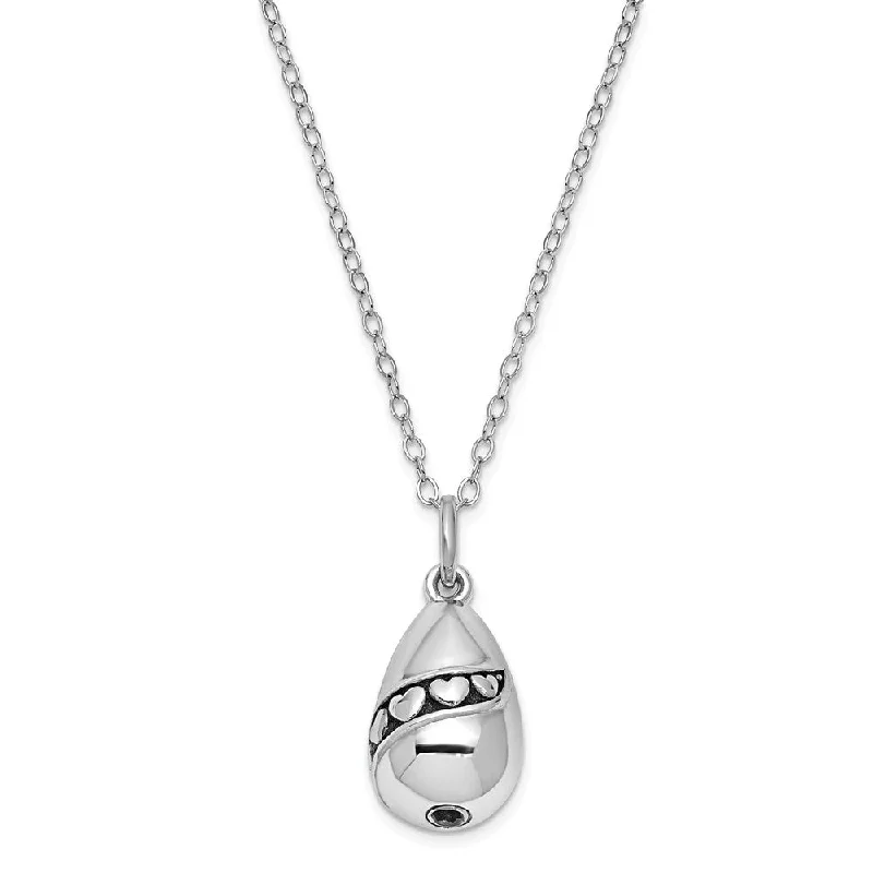 Mystic glow necklace-Rhodium Plated Sterling Silver Teardrop Ash Holder Necklace, 18 Inch