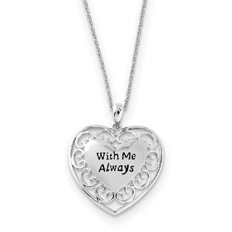 Lunar shine necklace-Rhodium Plated Sterling Silver With Me Always Heart Necklace, 18 Inch