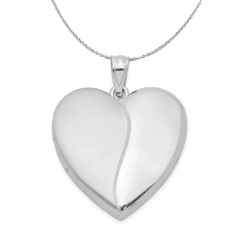 Clam shell necklace-Silver 24mm Contrasting Satin and Polished Heart Locket Necklace