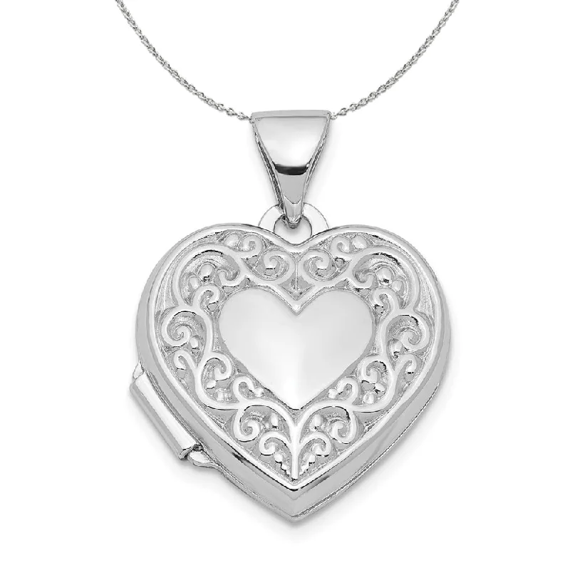 Plaid weave necklace-Sterling Silver 15mm Scroll Heart Locket Necklace