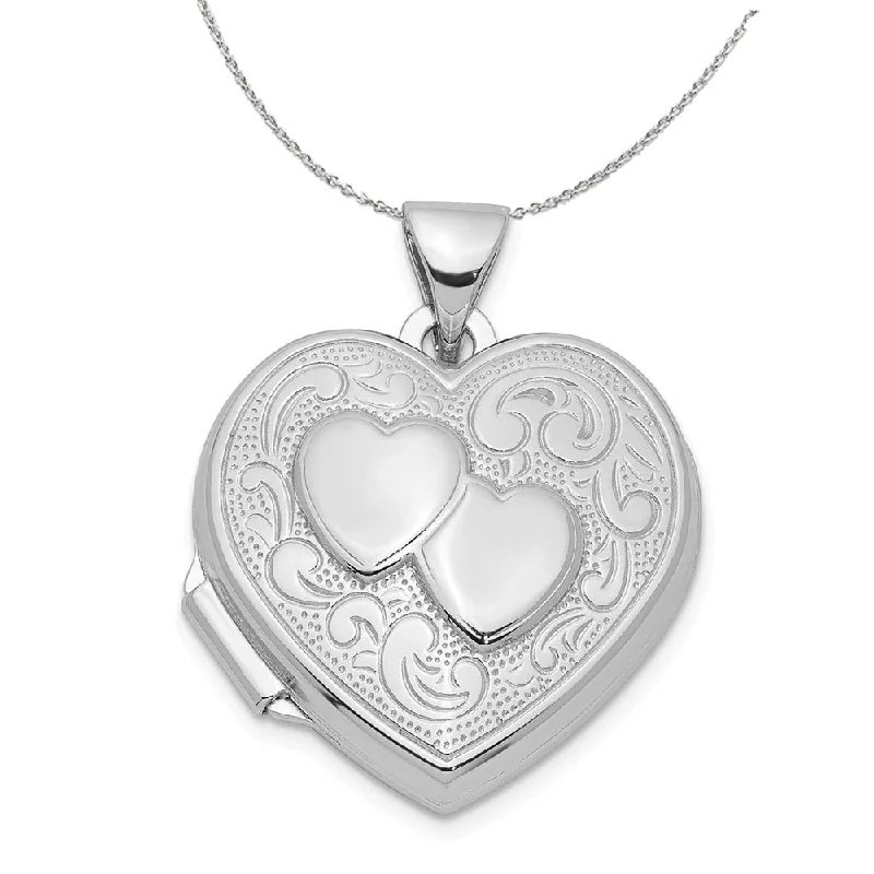 Sealed gem necklace-Sterling Silver 18mm Double Design Heart Shaped Locket Necklace