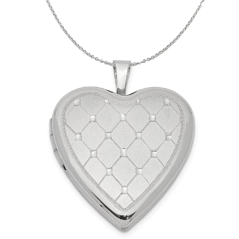 Sterling Silver 20mm Quilt Design Heart Locket Necklace