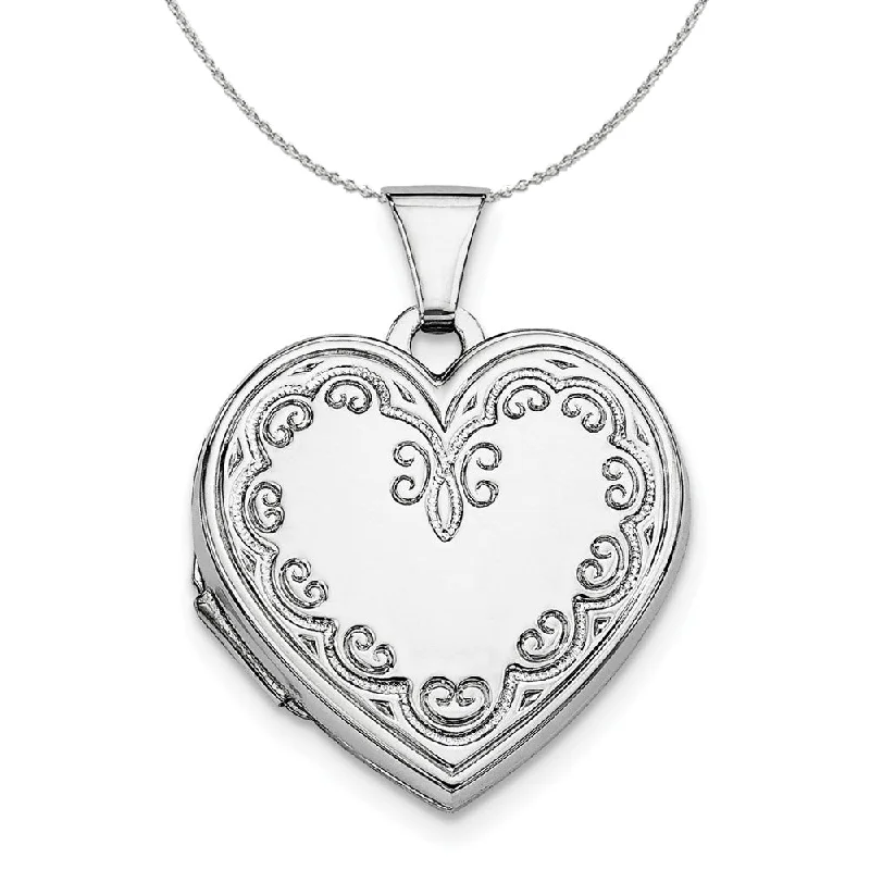 Micro shard necklace-Sterling Silver 21mm Ornate Heart Locket Necklace