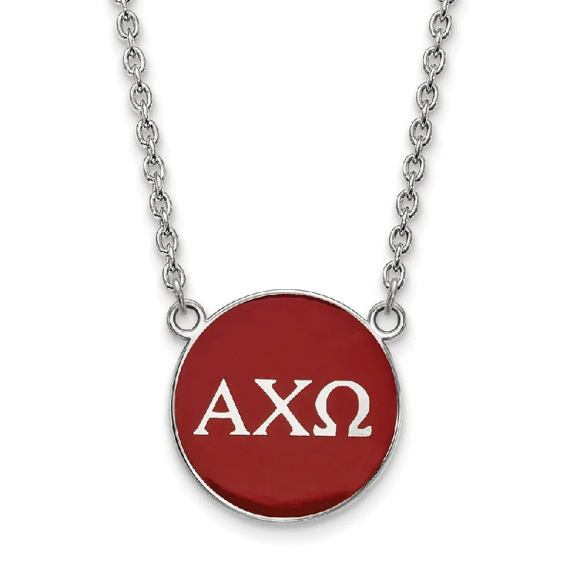 Satin emerald necklace-Sterling Silver Alpha Chi Omega Large Red Enamel Disc Necklace