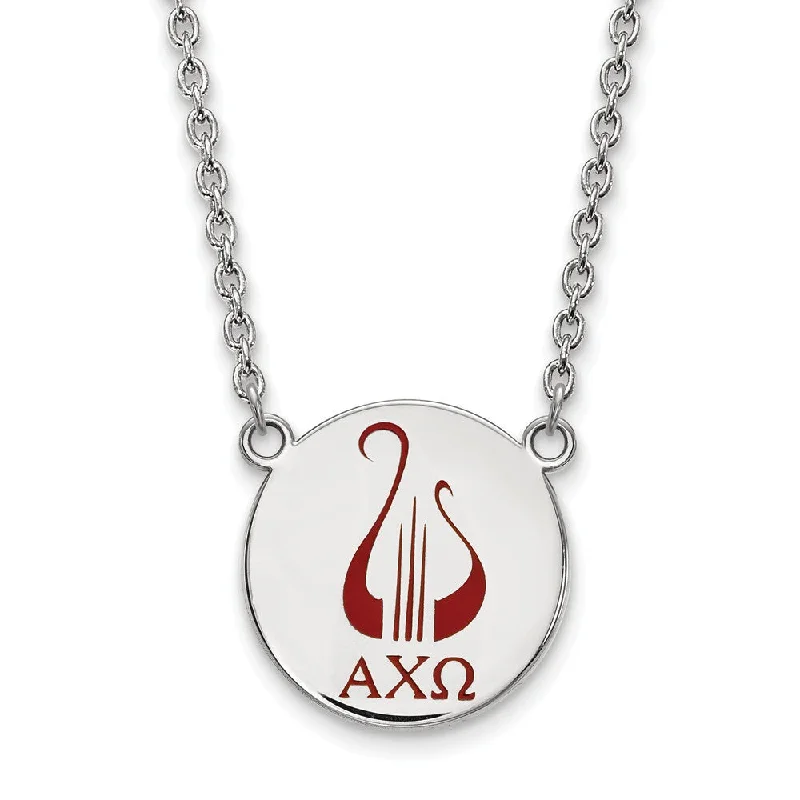 Sisal cord necklace-Sterling Silver Alpha Chi Omega Large Enamel Necklace