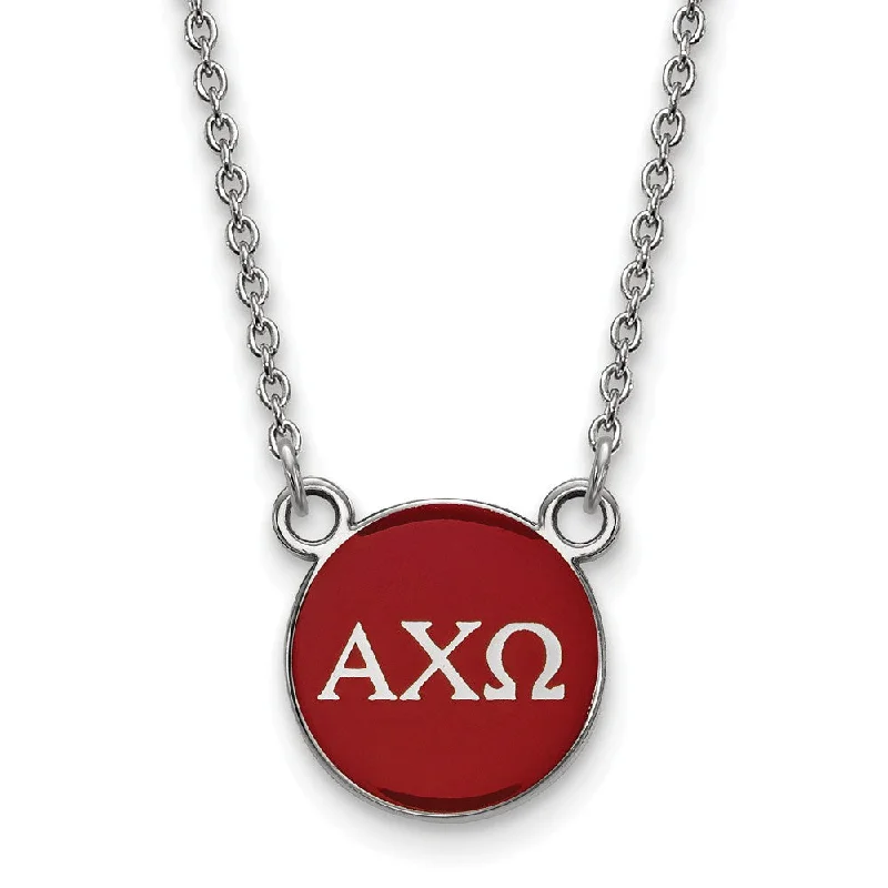 Check band necklace-Sterling Silver Alpha Chi Omega Small Red Enamel Disc Necklace