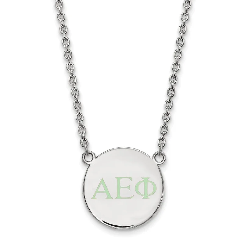 Root curl necklace-Sterling Silver Alpha Epsilon Phi Small Lt Green Enamel Greek Necklace