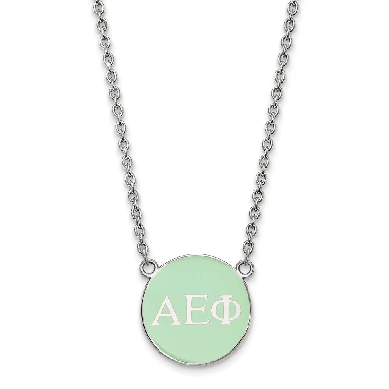 Sterling Silver Alpha Epsilon Phi Small Lt Green Enamel Disc Necklace