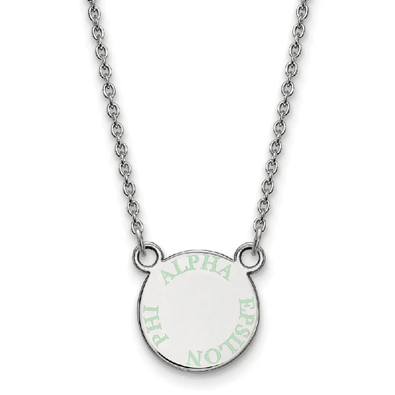 Clam shell necklace-Sterling Silver Alpha Epsilon Phi XS (Tiny) Lt Green Enamel Necklace