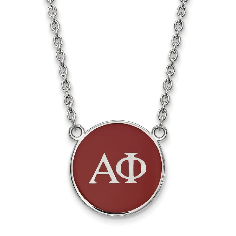 Sterling Silver Alpha Phi Large Red Enamel Disc Necklace