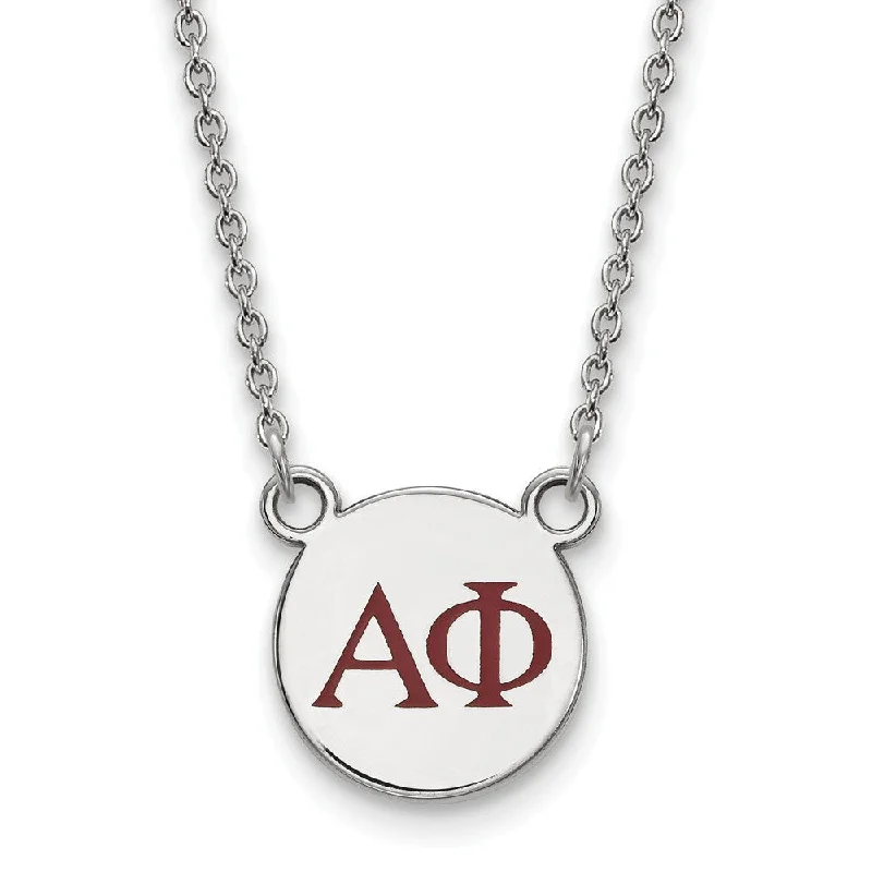 Sterling Silver Alpha Phi Small Red Enamel Greek Letters Necklace