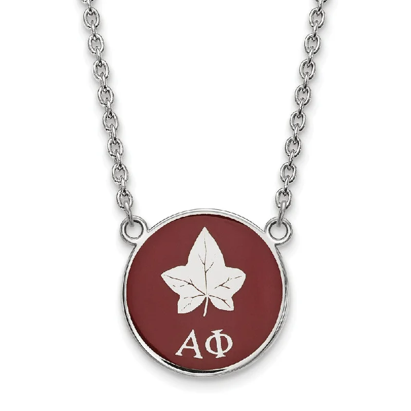 Sterling Silver Alpha Phi Small Enamel Logo Necklace