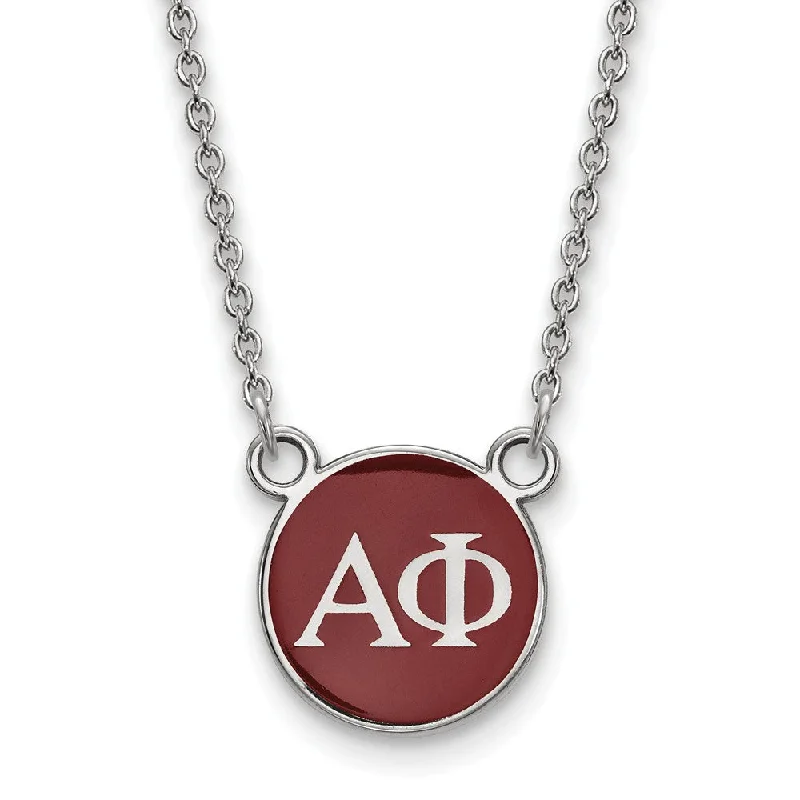 Sterling Silver Alpha Phi Small Red Enamel Disc Necklace