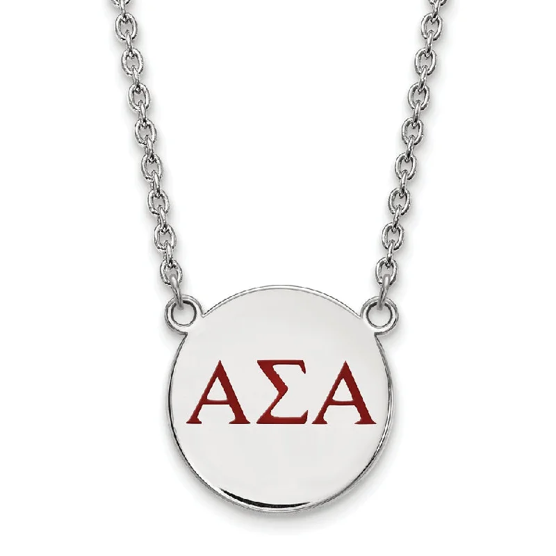 Sterling Silver Alpha Sigma Alpha Large Red Enamel Greek Necklace