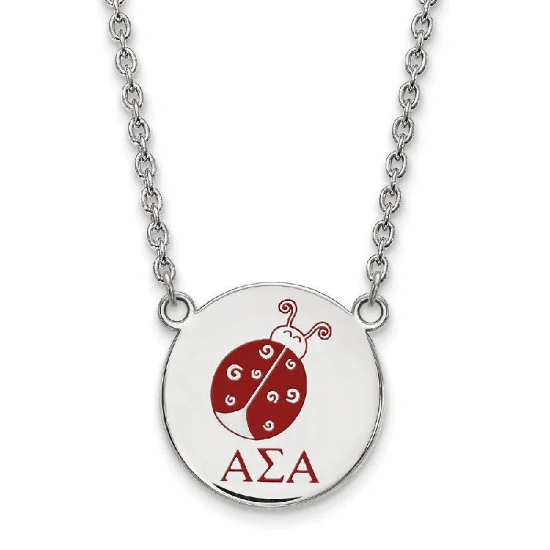 Sterling Silver Alpha Sigma Alpha Large Enamel Necklace