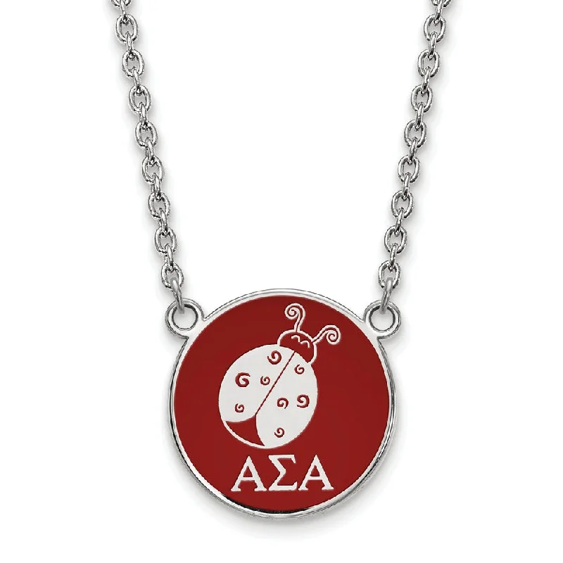 Sterling Silver Alpha Sigma Alpha Large Red Enamel Mascot Necklace