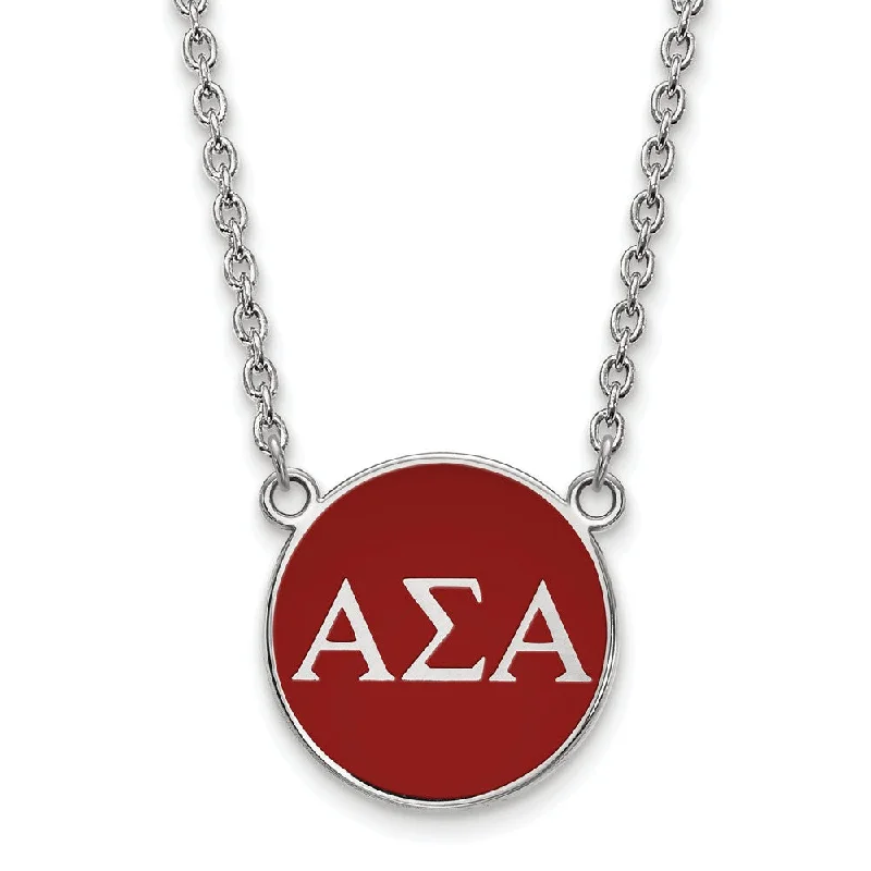 Sterling Silver Alpha Sigma Alpha Large Red Enamel Disc Necklace